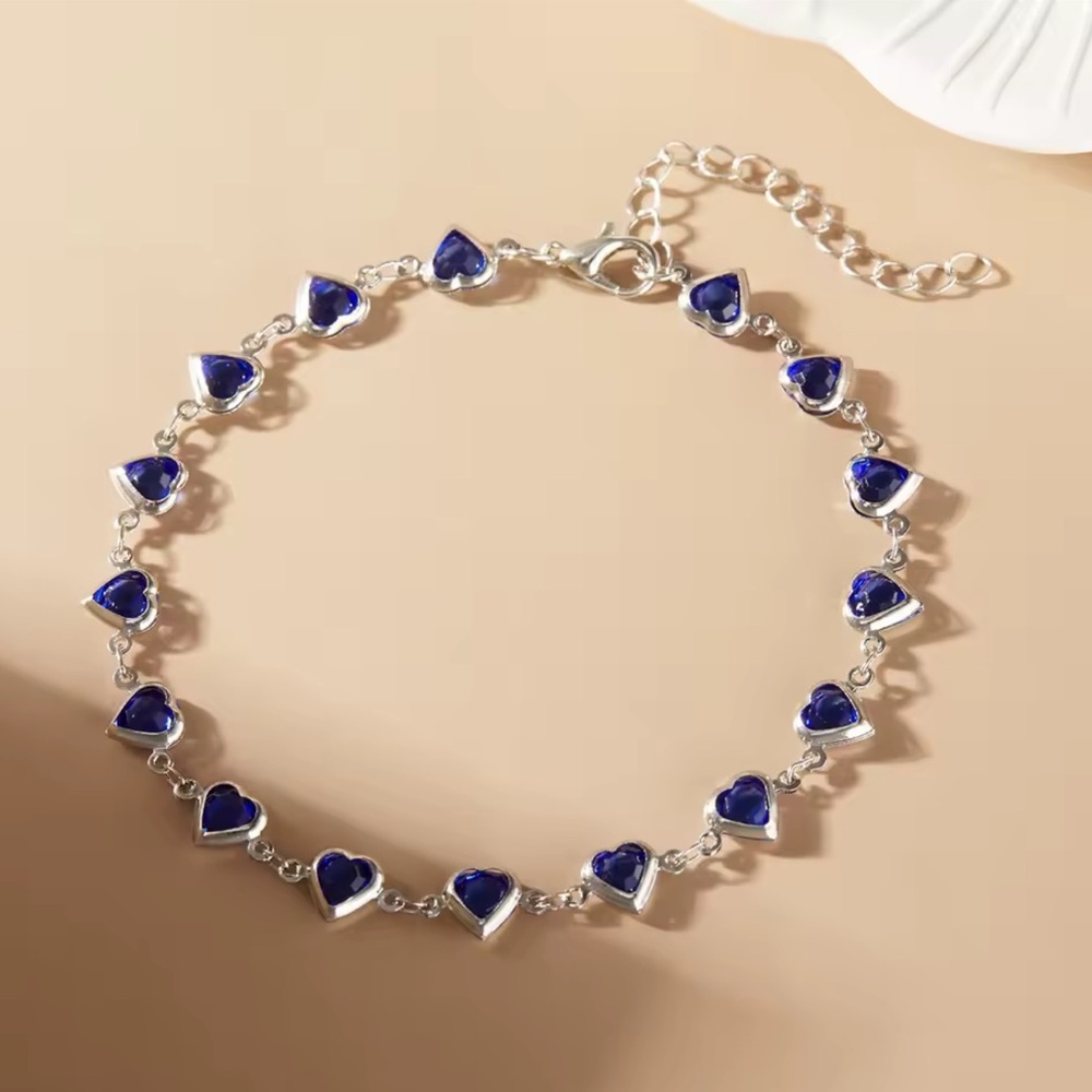 Elegant Silver and Blue Heart Anklets. Beach Anklet.